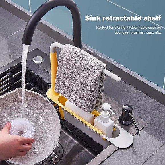 Telescopic Sink Storage Rack,Adjustable Length, Drain Basket Plastic and Sponge - Picture 5 of 11